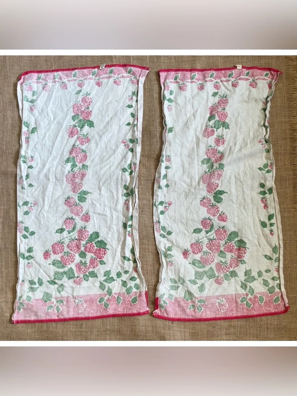 Retro Strawberry Tea Towels Kitchen Linens Cotton Linen Blend Rockabilly Whimsy